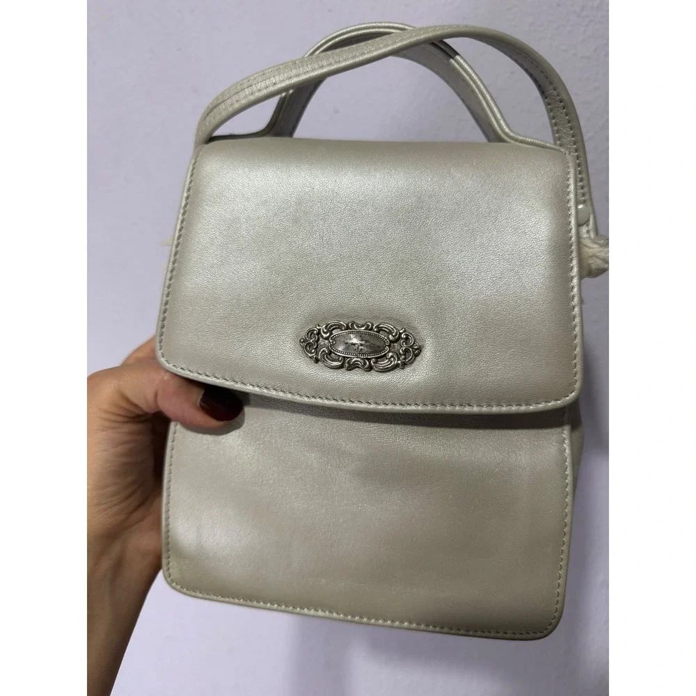 Vintage Fossil Leather Crossbody Bag 1996 Metallic Pearl Minimalist Y2K Grunge